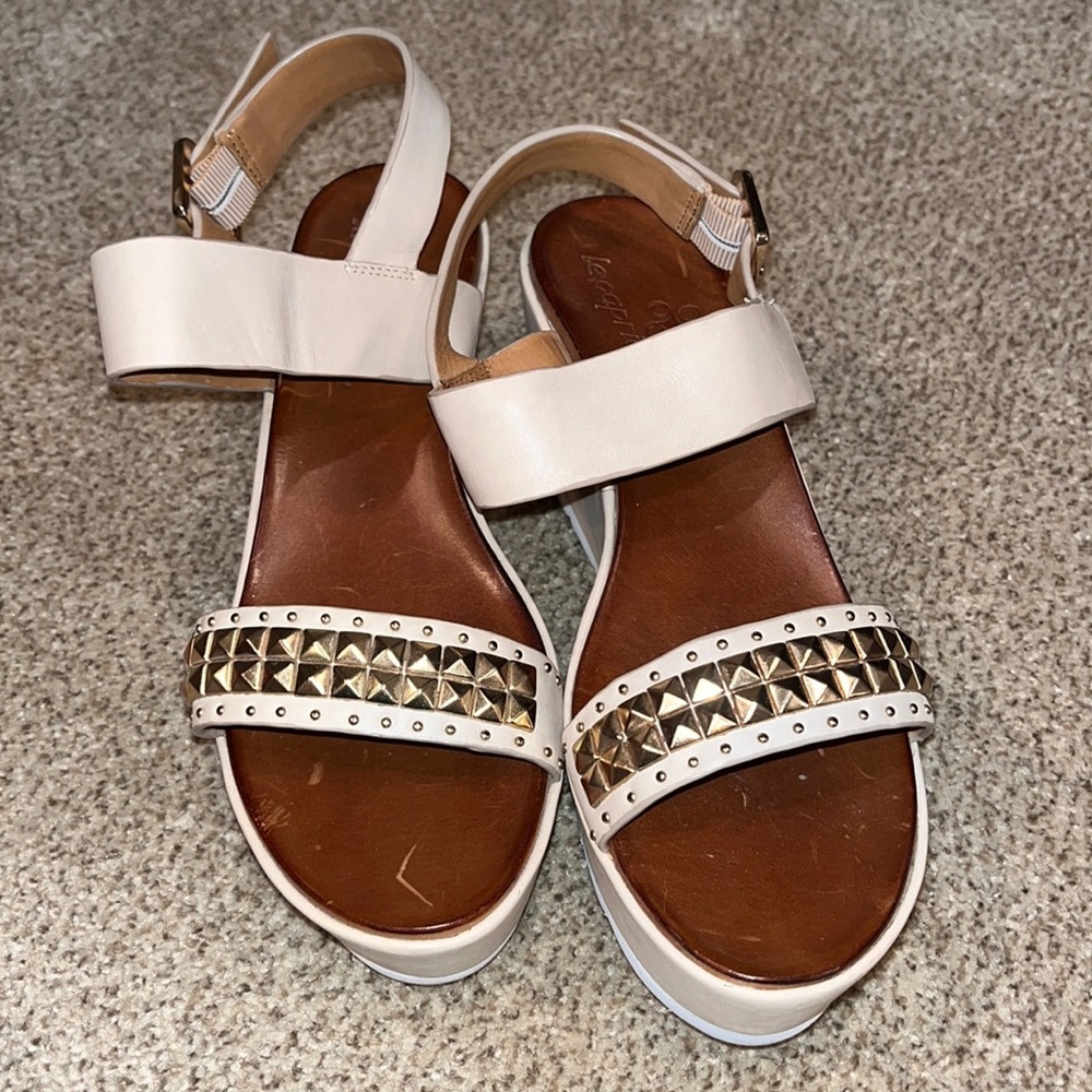 Tan shoes with beaded strap from Italy.